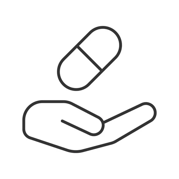Otevřené Dlaně Lineární Ikonou Pilulku Léky Dodat Tenká Linie Obrázku — Stockový vektor