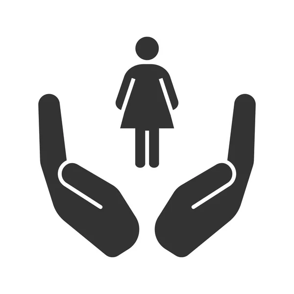 Offene Handflächen Mit Weiblichem Silhouettenglyphen Symbol Frauenschutz Silhouette Symbol Stärkung — Stockvektor