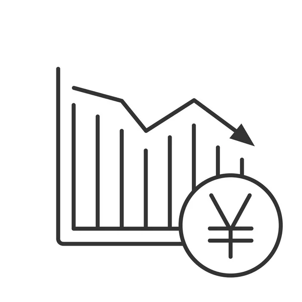 Jen Padající Lineární Ikona Statistika Diagram Znak Japonské Měny Tenká — Stockový vektor