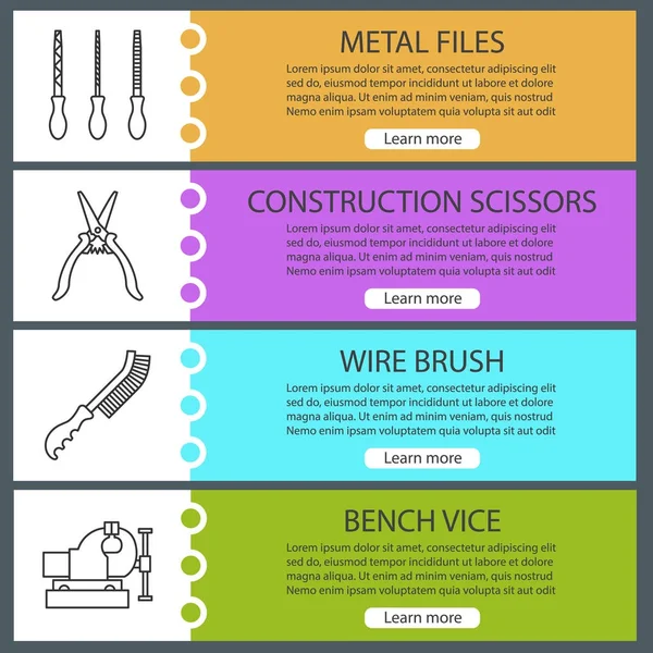 Набор Шаблонов Веб Баннеров Строительных Инструментов Металлические Файлы Строительные Ножницы — стоковый вектор