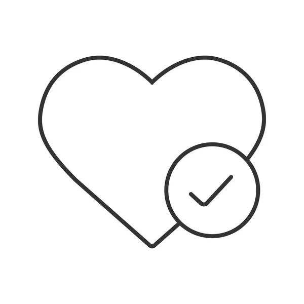 Herz Mit Häkchen Lineares Symbol Handy App Schmalspur Illustration Gesundheitsversorgung — Stockvektor