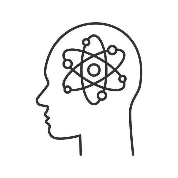 Głowa Atomu Wewnątrz Ikona Liniowej Geniusz Cienka Linia Ilustracja Myśli — Wektor stockowy