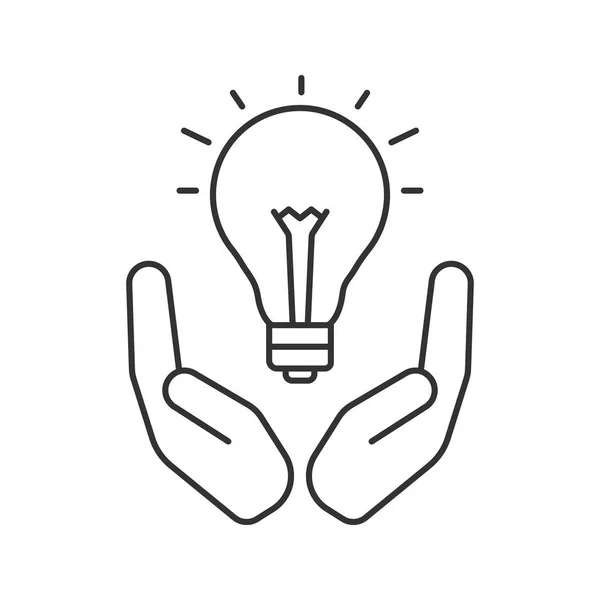 Offene Handflächen Mit Linearem Glühbirnen Symbol Stromwirtschaft Schmalspur Illustration Energiesparen — Stockvektor