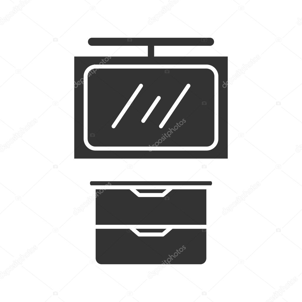 Bathroom cabinet glyph icon. Silhouette symbol. Negative space. Vector isolated illustration
