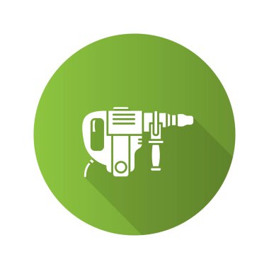 Perforator düz tasarım uzun gölge glif simgesi. Matkap. Vektör siluet çizimi