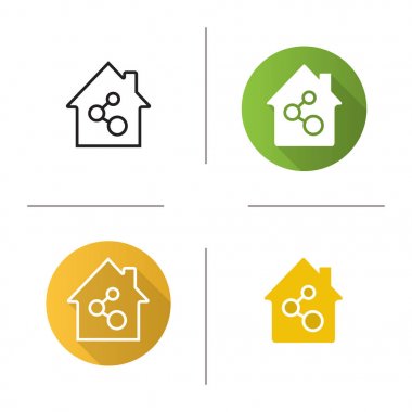 Ev ağı bağlantısı simgesi. Düz tasarım, doğrusal ve glif renk stilleri. Internet-mek şartıyla. İzole vektör çizimler