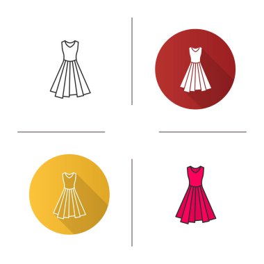 Elbise simgesi. Tasarım, doğrusal düz ve stilleri renk. Gece elbisesi. İzole vektör çizimler