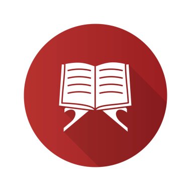 Açık Kur'an kitap düz tasarım uzun gölge glif simgesi. İslam Dininin. Kur'an. Vektör siluet çizimi