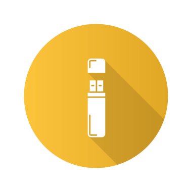 USB flash sürücü düz tasarım uzun gölge glif simgesi. Bellek sopa. Vektör siluet çizimi