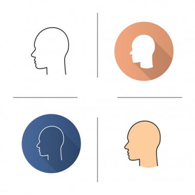 İnsan kafa simgesi. Tasarım, doğrusal düz ve stilleri renk. Man profili. İzole vektör çizimler