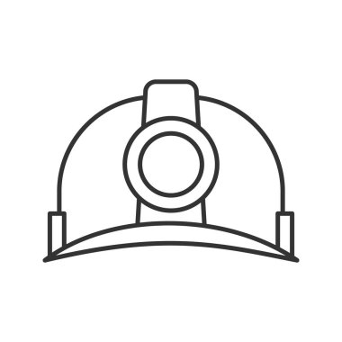 Endüstriyel emniyet kask doğrusal simgesi. İnce hat illüstrasyon. Madenci şapka. Kontur sembolü. Çizim vektör izole anahat