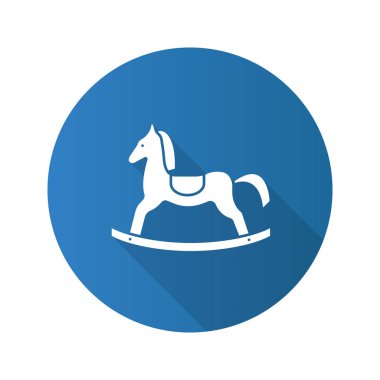 Sallanan at düz tasarım uzun gölge glif simgesi. Vektör siluet çizimi