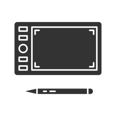 Grafik tablet glif simgesi. Siluet simge. Manyetik çizim kurulu. Negatif alan. İzole vektör çizim