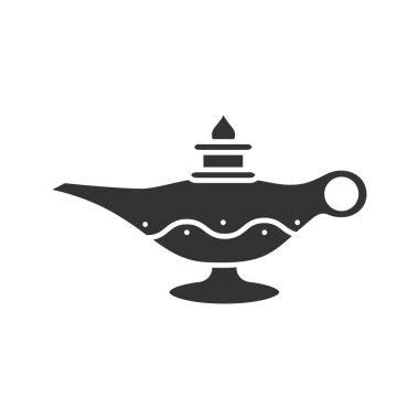 İslam yağ lambası glif simgesi. İslam kültürü. Sihirli lamba. Siluet simge. Negatif alan. İzole vektör çizim