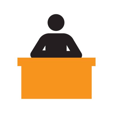 Tablo siluet simge oturan adam. Öğrenci, yönetici, işadamı, yönetici. Ofis çalışanı. İzole vektör çizim