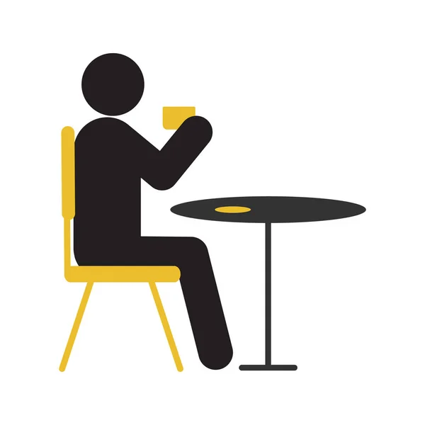 Hombre Bebiendo Café Silueta Mesa Icono Café Restaurante Descanso Ilustración — Archivo Imágenes Vectoriales