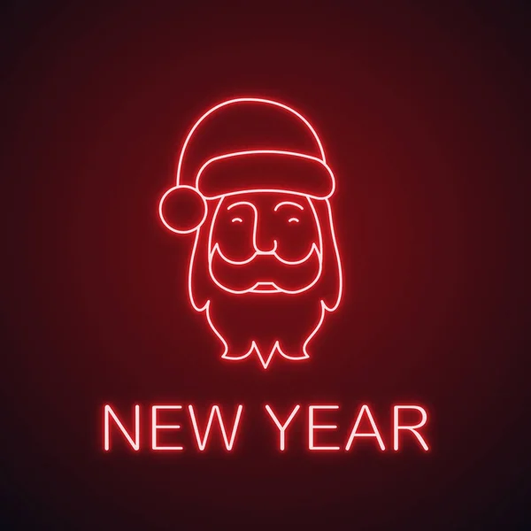 Babbo Natale Icona Luce Neon Capodanno Natale Segno Luminoso Illustrazione — Vettoriale Stock