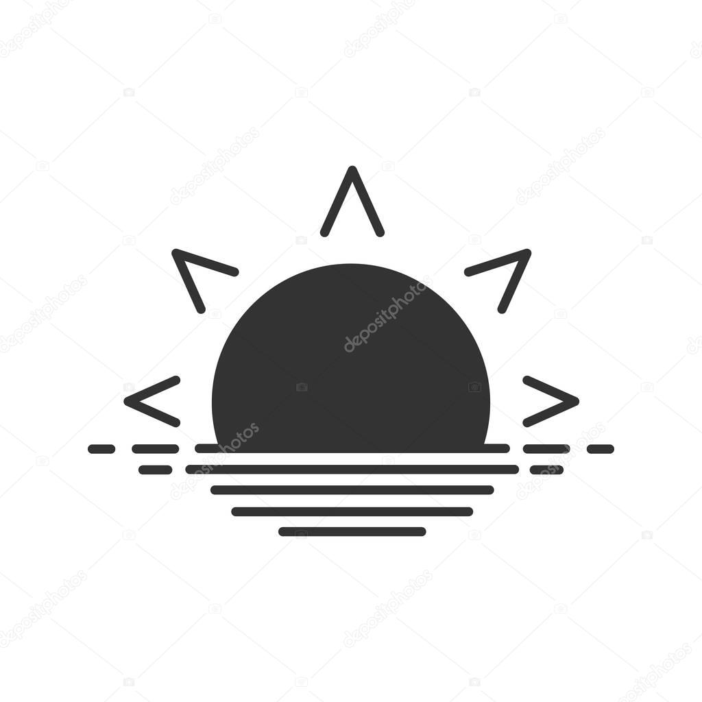 Rising sun glyph icon. Silhouette symbol. Sea dawn. Negative space. Vector isolated illustration