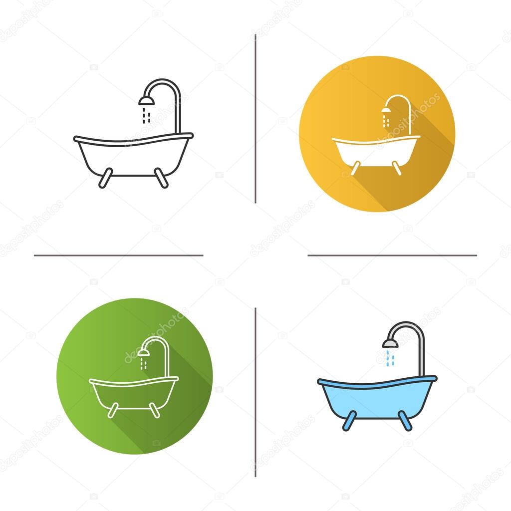 Bathtub icon. Flat design, linear and color styles. Bath. Isolated vector illustrations