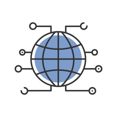 Küresel cryptocurrency renk simgesi. World wide web. Cryptocurrency. Küre. İzole vektör çizim