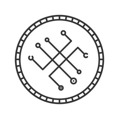 Dijital para doğrusal simgesi. Güvenli ödeme. İnce hat illüstrasyon. Cryptocurrency. Çip. Kontur sembolü. Çizim vektör izole anahat