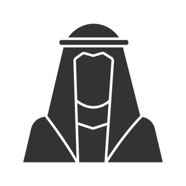 Müslüman erkek siluet simge simge. Siluet simge. Müslüman geleneksel giysiler. Arap, Türk. İslam kültürü. Negatif alan. İzole vektör çizim