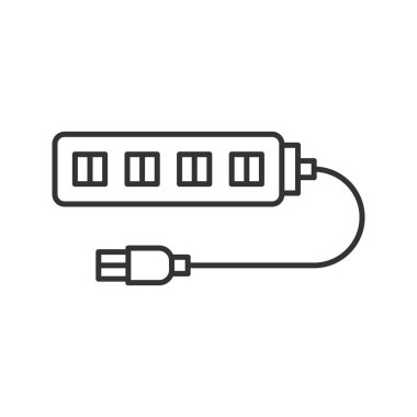 USB hub doğrusal simgesi. İnce hat illüstrasyon. Çok tak. Kontur sembolü. Çizim vektör izole anahat