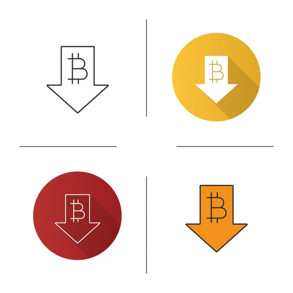 Bitcoin Ikona Spadające Stawki Płaska Konstrukcja Liniowe Kolor Style Kryptowaluta — Wektor stockowy