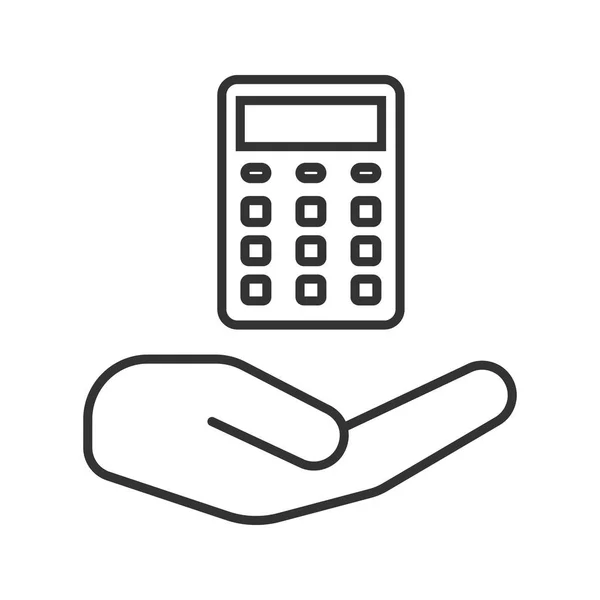 Mano Abierta Con Icono Lineal Calculadora Contando Servicio Ilustración Línea — Vector de stock