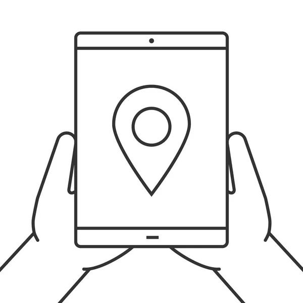 Mains Tenant Tablette Ordinateur Icône Linéaire Navigation Gps Illustration Fine — Image vectorielle