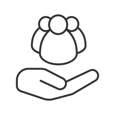 Açık el ile topluluk-in insanlar doğrusal simgesi. Toplum bakım. İnce hat illüstrasyon. Topluluk. Kontur sembolü. Çizim vektör izole anahat