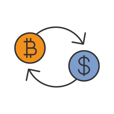 Bitcoin Satım renk simgesi. Online Bankacılık. Geri ödeme cryptocurrency. İzole vektör çizim