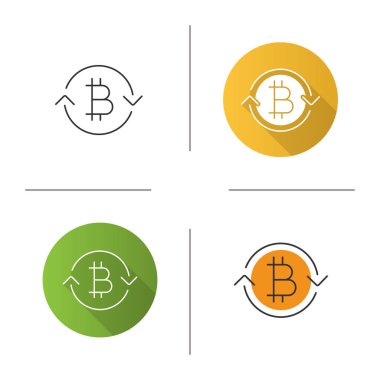 Bitcoin Satım simgesi. Tasarım, doğrusal düz ve stilleri renk. Geri ödeme cryptocurrency. İzole vektör çizimler
