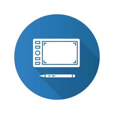 Grafik tablet düz tasarım uzun gölge glif simgesi. Manyetik çizim kurulu. Vektör siluet çizimi