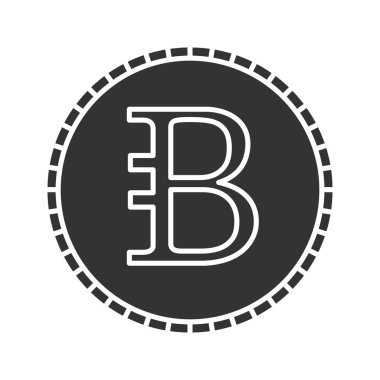 Bytecoin glif simgesi. Siluet simge. Cryptocurrency. Madencilik. Negatif alan. İzole vektör çizim