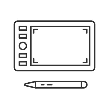 Grafik tablet doğrusal simgesi. İnce hat illüstrasyon. Manyetik çizim kurulu. Kontur sembolü. Çizim vektör izole anahat