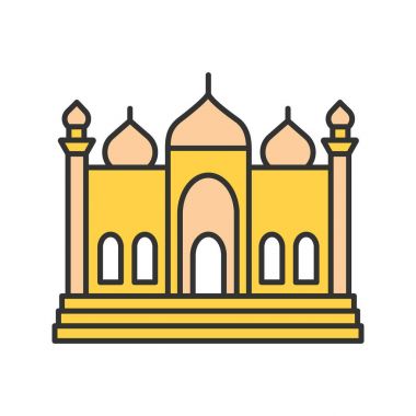 Cami renk simgesi. İslam kültürü. Müslüman ibadet yeri. İzole vektör çizim