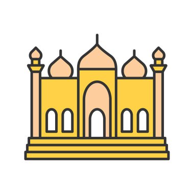 Cami renk simgesi. İslam kültürü. Müslüman ibadet yeri. İzole vektör çizim