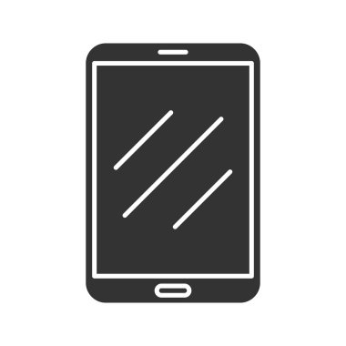 Tablet bilgisayar glif simgesi. Siluet simge. Negatif alan. İzole vektör çizim