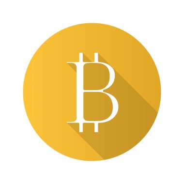 Bitcoin düz tasarım uzun gölge glif simgesi. Cryptocurrency. Vektör siluet çizimi