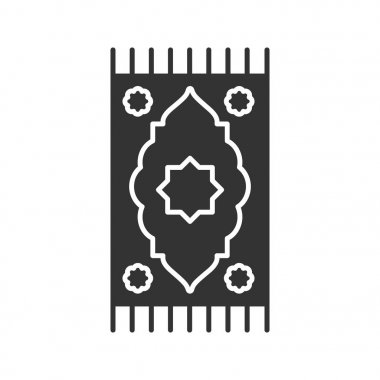 Mat glif simgesi dua. İslam kültürü. Halı. Siluet simge. Negatif alan. İzole vektör çizim