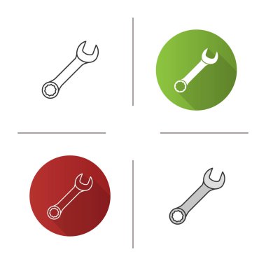 Wrench kutsal kişilerin resmi. Tasarım, doğrusal düz ve stilleri renk. Somun anahtarı. İzole vektör çizimler