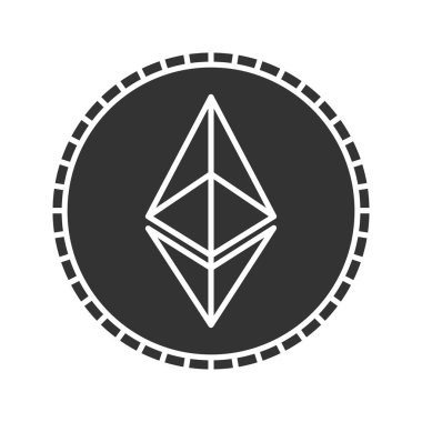 Ethereum para glif simgesi. Cryptocurrency. Madencilik. Siluet simge. Negatif alan. İzole vektör çizim