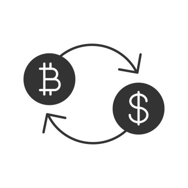 Bitcoin Satım glif simgesi. Geri ödeme cryptocurrency. Siluet simge. Negatif alan. İzole vektör çizim