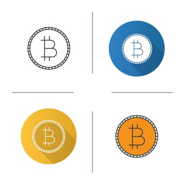 Bitcoin simgesi. Tasarım, doğrusal düz ve stilleri renk. Cryptocurrency. İzole vektör çizimler
