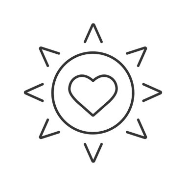 Kalp doğrusal simgesi güneş. Güneş enerjisi Emanet. İnce hat illüstrasyon. Doğa bakım. Kontur sembolü. Çizim vektör izole anahat