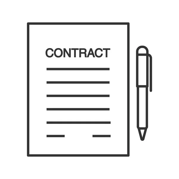 業務契約 契約線形アイコン 雇用契約 細い線の図 ペンと紙を文書化します 輪郭のシンボル ベクトル分離外形図 — ストックベクタ