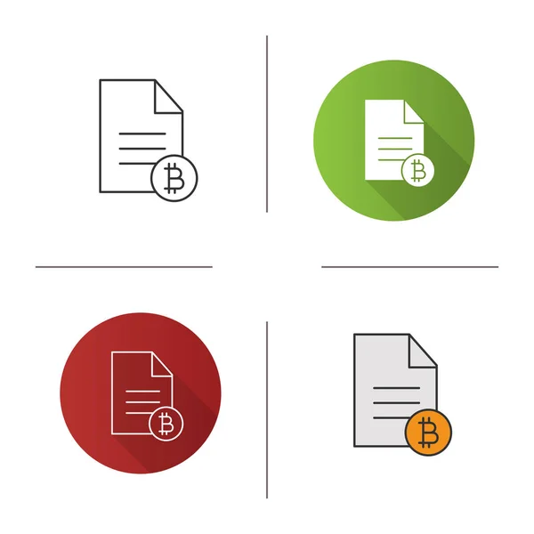 Icône Documentaires Bitcoin Design Plat Lignes Styles Couleurs Crypto Monnaie — Image vectorielle
