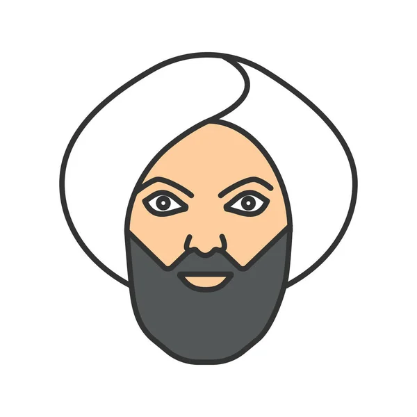 Muslimischer Mann Farb Symbol Mann Mit Türkischem Turban Scheich Isolierte — Stockvektor