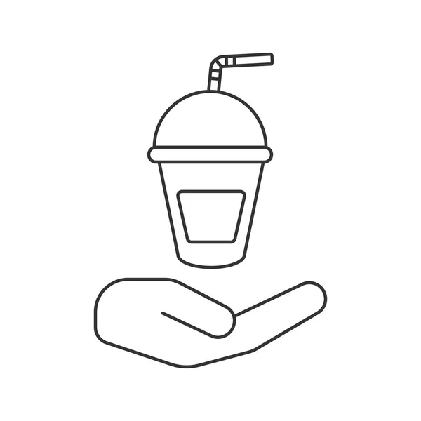 Mano Abierta Con Icono Lineal Taza Plástico Bebida Soda Para — Vector de stock